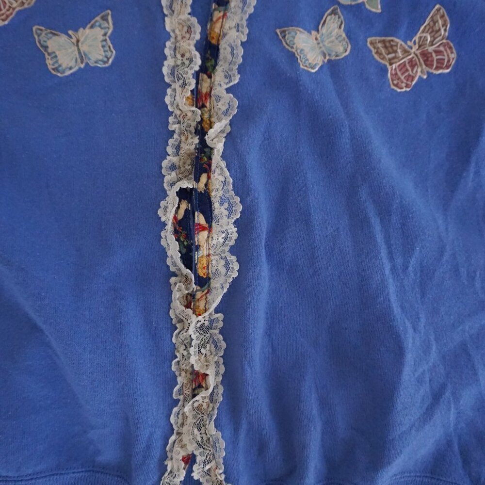 Vintage Hanes Her Way Blue Butterfly Lace Design Cotton Blend Sweater Cardi Xl - Picture 6 of 11